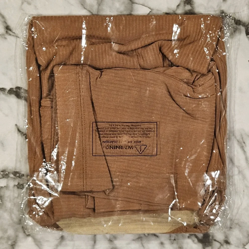 NEW Little Sleepies Ribbed Carmel Brown Long Sleeve‎ 2 Piece Pajama Size 5/6